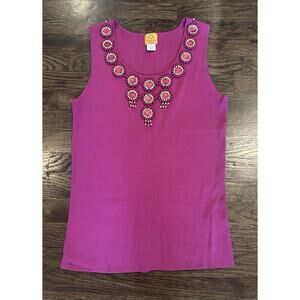 Ruby Rd Beaded Embellished Neckline Tank Top Purple Boho Statement Sleeveless 1X